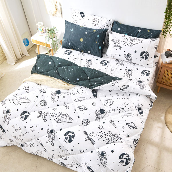 【DUYAN 竹漾】舒柔棉 單人床包羽絲絨被組/星旅太空