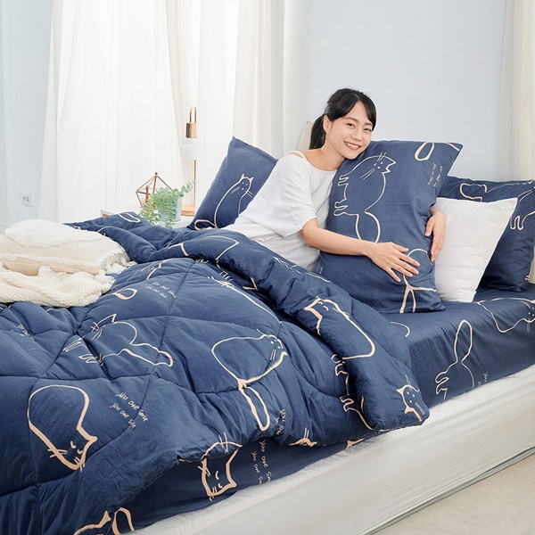 【DUYAN 竹漾】舒柔棉 單人床包羽絲絨被組/萌喵夢遊