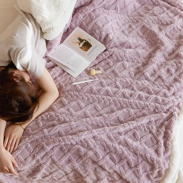 【DUYAN 竹漾】韓系麻花牛奶絨 雙層加厚被毯 / 星空紫