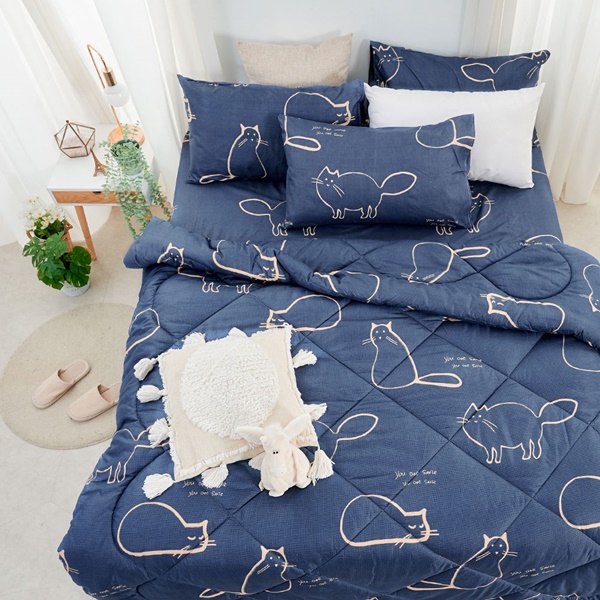 【DUYAN 竹漾】舒柔棉 單人床包羽絲絨被組/萌喵夢遊