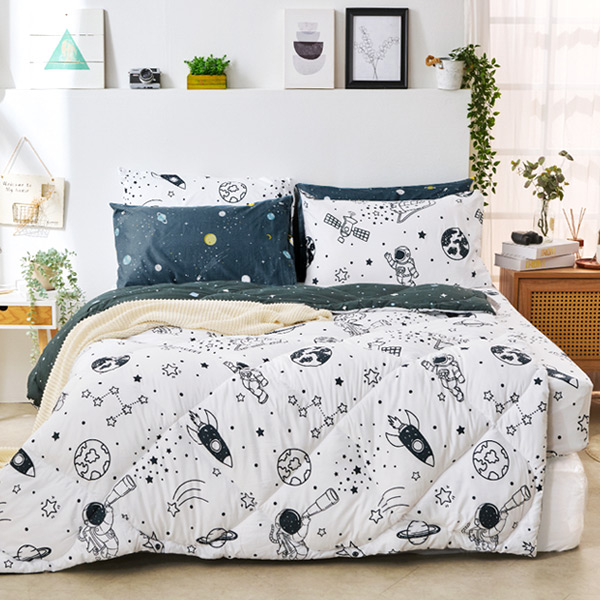 【DUYAN 竹漾】舒柔棉 單人床包羽絲絨被組/星旅太空