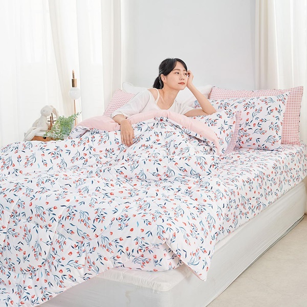 【DUYAN 竹漾】舒柔棉 雙人床包羽絲絨被組/沁心花漾