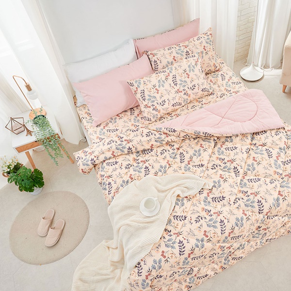 【DUYAN 竹漾】舒柔棉 雙人加大床包羽絲絨被組/ 秘葉花季