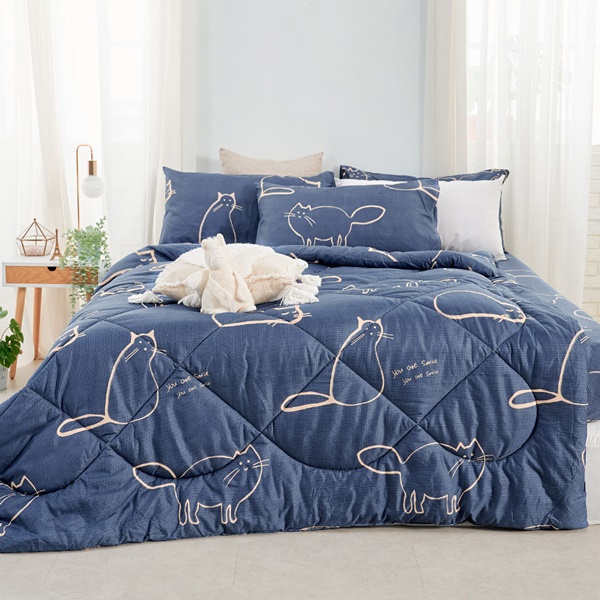 【DUYAN 竹漾】舒柔棉 雙人床包羽絲絨被組/萌喵夢遊