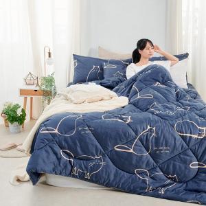 【DUYAN 竹漾】舒柔棉 雙人床包羽絲絨被組/萌喵夢遊
