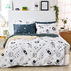 【DUYAN 竹漾】舒柔棉 雙人床包羽絲絨被組/星旅太空