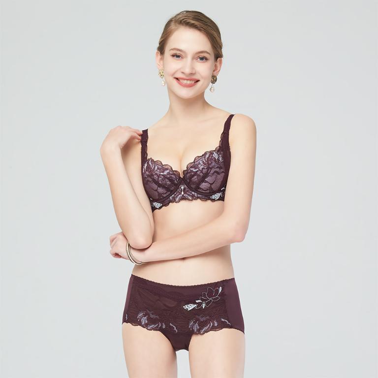 【思薇爾】翡花香宴系列M-XL蕾絲刺繡中低腰平口女內褲(醉花紫)