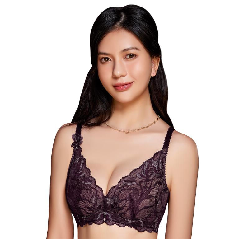【思薇爾】翡花香宴系列C-D罩軟鋼圈兔耳杯薄襯蕾絲刺繡女內衣(醉花紫)