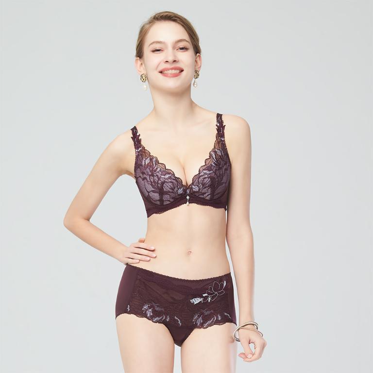 【思薇爾】翡花香宴系列M-XL蕾絲刺繡中低腰平口女內褲(醉花紫)
