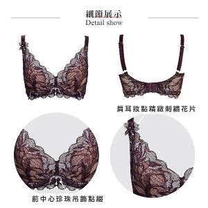 【思薇爾】翡花香宴系列C-D罩軟鋼圈兔耳杯薄襯蕾絲刺繡女內衣(醉花紫)