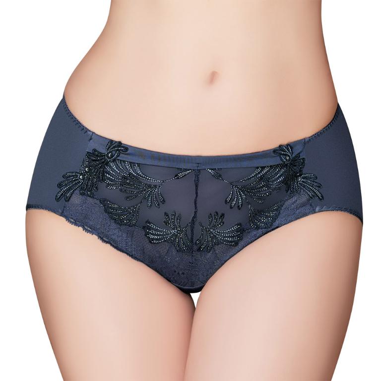 【思薇爾】琉光星燦系列M-XXL蕾絲刺繡中腰三角女內褲(星洋藍)