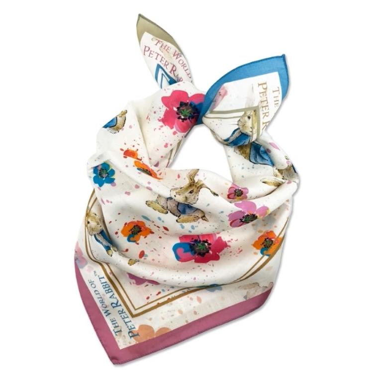 PETER RABBIT 比得兔方絲巾-花卉米白
