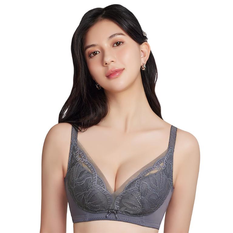 【思薇爾】柔塑曲線系列B-F罩無鋼圈調整型蕾絲集中包覆塑身女內衣(青黛灰)