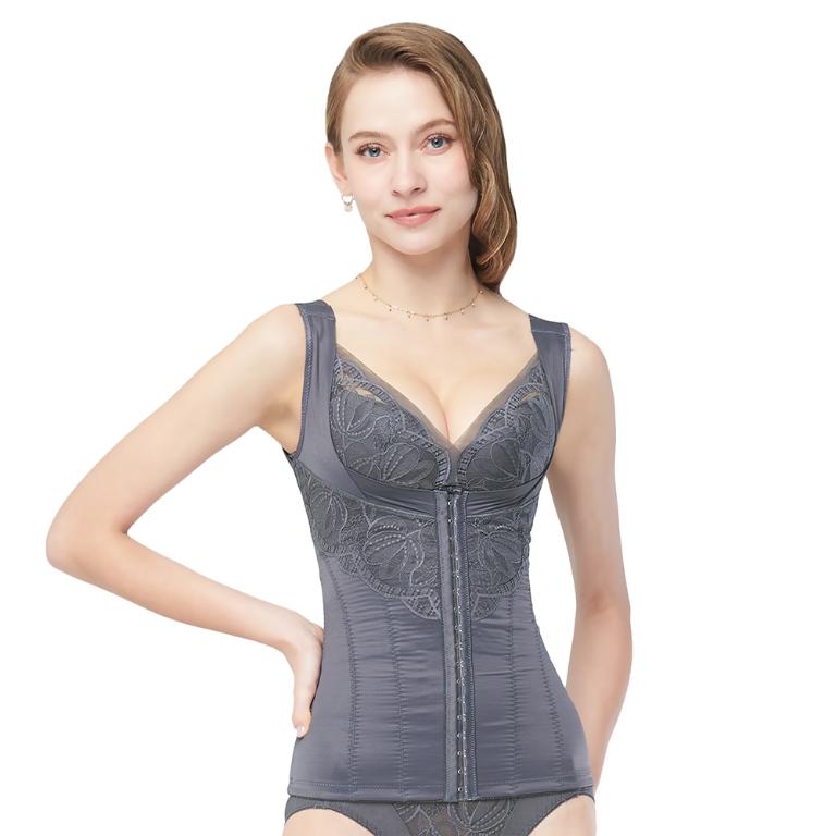 【思薇爾】柔塑曲線系列S-XXL中重機能防駝蕾絲半身塑身衣(青黛灰)