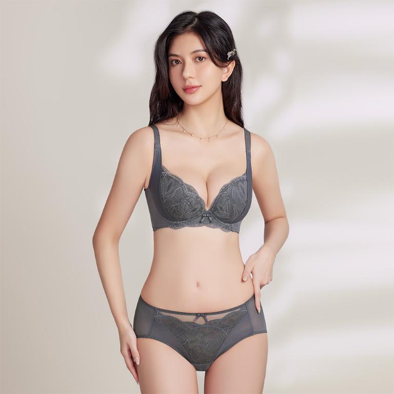 【思薇爾】柔塑曲線系列B-D罩調整型蕾絲集中包覆塑身女內衣(青黛灰)