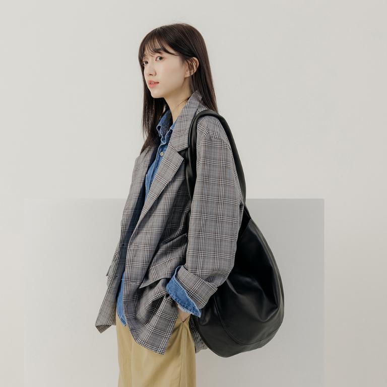 supportingrole 真皮優雅摩登都市肩側手提背包 黑