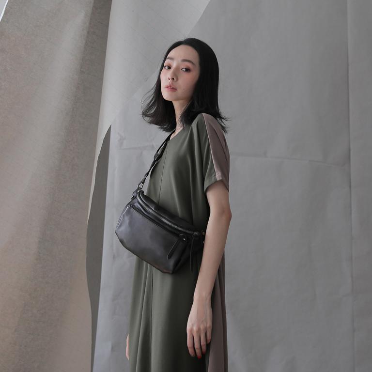 supportingrole 個性鉚釘 真皮隨身腰包 側背包黑