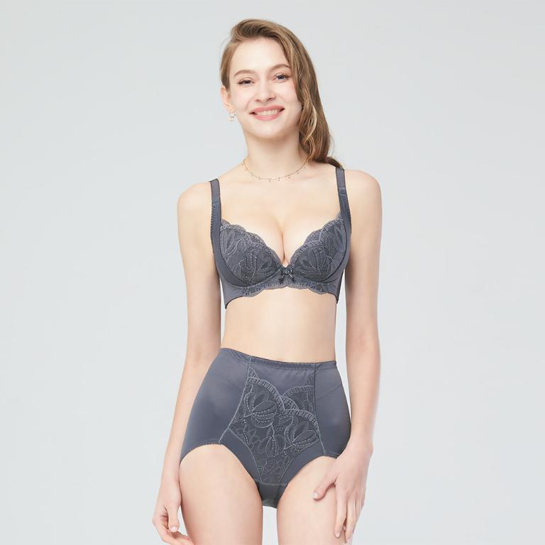 【思薇爾】柔塑曲線系列64-82中重機能蕾絲高腰三角束褲(青黛灰)