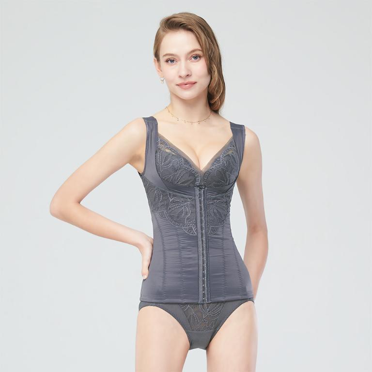 【思薇爾】柔塑曲線系列S-XXL中重機能防駝蕾絲半身塑身衣(青黛灰)