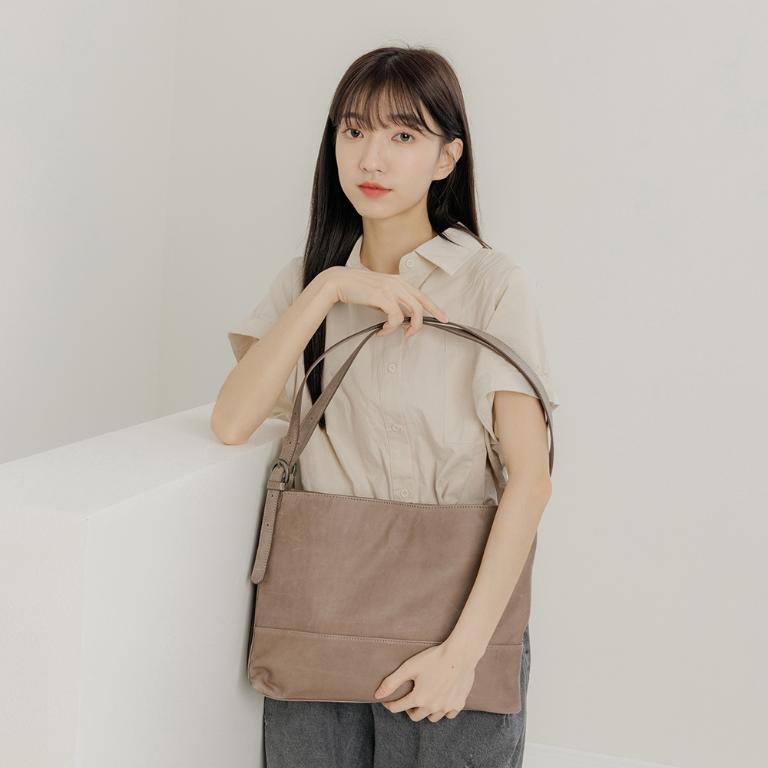 supportingrole 真皮極簡四方2層都市手提托特包 奶茶咖啡