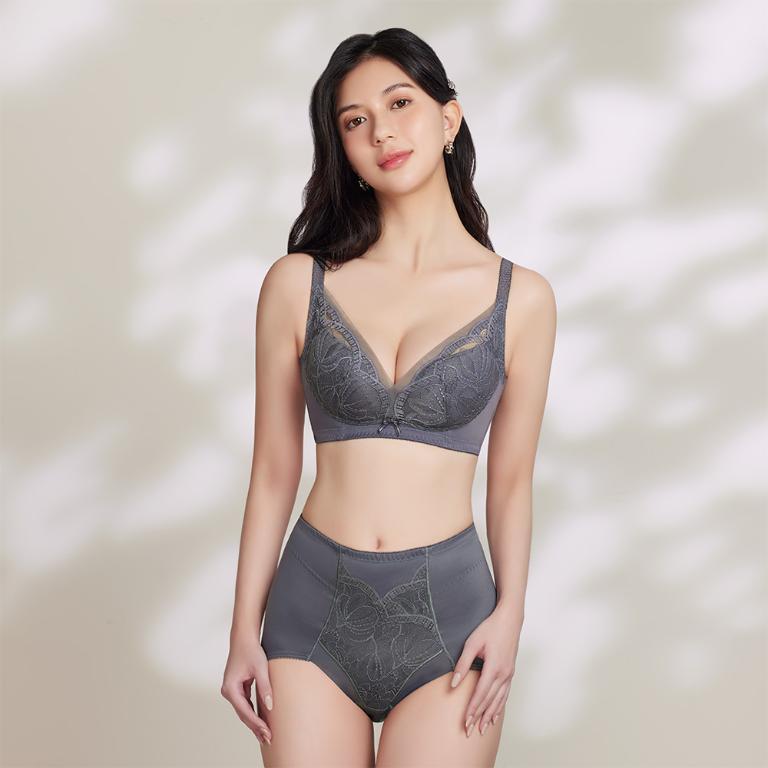 【思薇爾】柔塑曲線系列B-F罩無鋼圈調整型蕾絲集中包覆塑身女內衣(青黛灰)