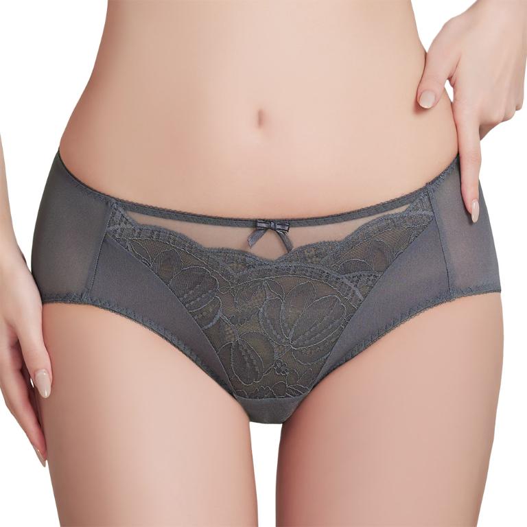 【思薇爾】柔塑曲線系列M-3XL蕾絲中腰三角女內褲(青黛灰)
