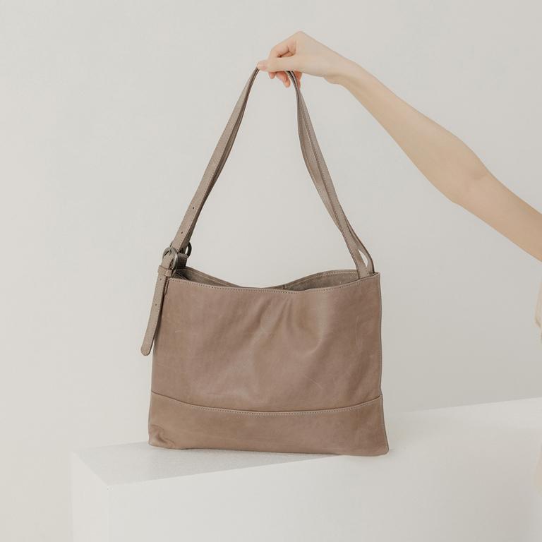 supportingrole 真皮極簡四方2層都市手提托特包 奶茶咖啡