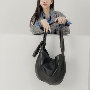 supportingrole 真皮優雅摩登都市肩側手提背包 黑