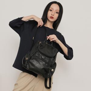 supportingrole 輕量羊皮U開口多空間設計後背包 黑