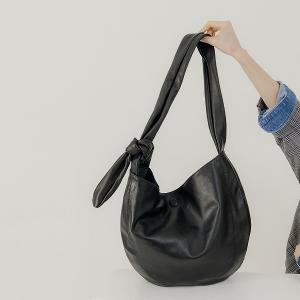 supportingrole 真皮優雅摩登都市肩側手提背包 黑