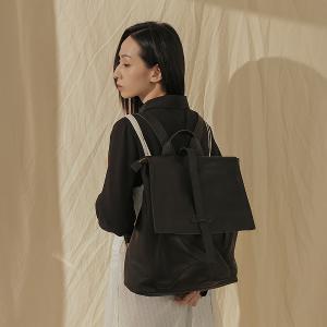 supportingrole 率性簡單多分層方形真皮後背包 黑