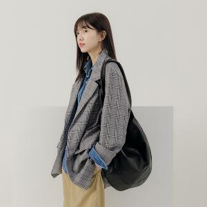 supportingrole 真皮優雅摩登都市肩側手提背包 黑