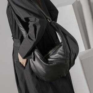 supportingrole 率性金屬真皮斜肩背包側背包 黑