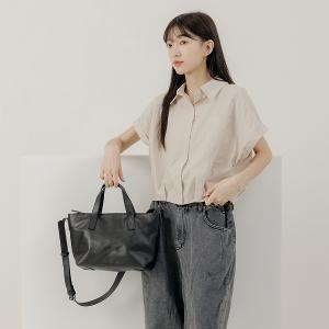 supportingrole 真皮四方2層都市手提肩側背包 黑