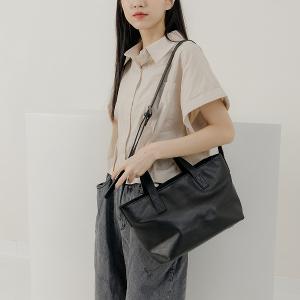 supportingrole 真皮四方2層都市手提肩側背包 黑