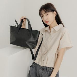 supportingrole 真皮四方2層都市手提肩側背包 黑