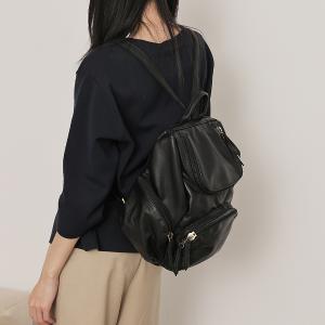 supportingrole 輕量羊皮U開口多空間設計後背包 黑