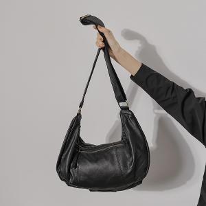 supportingrole 率性金屬真皮斜肩背包側背包 黑