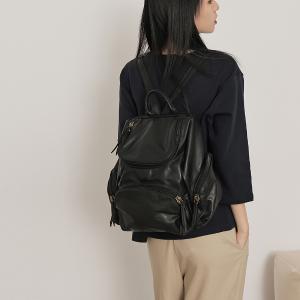 supportingrole 輕量羊皮U開口多空間設計後背包 黑