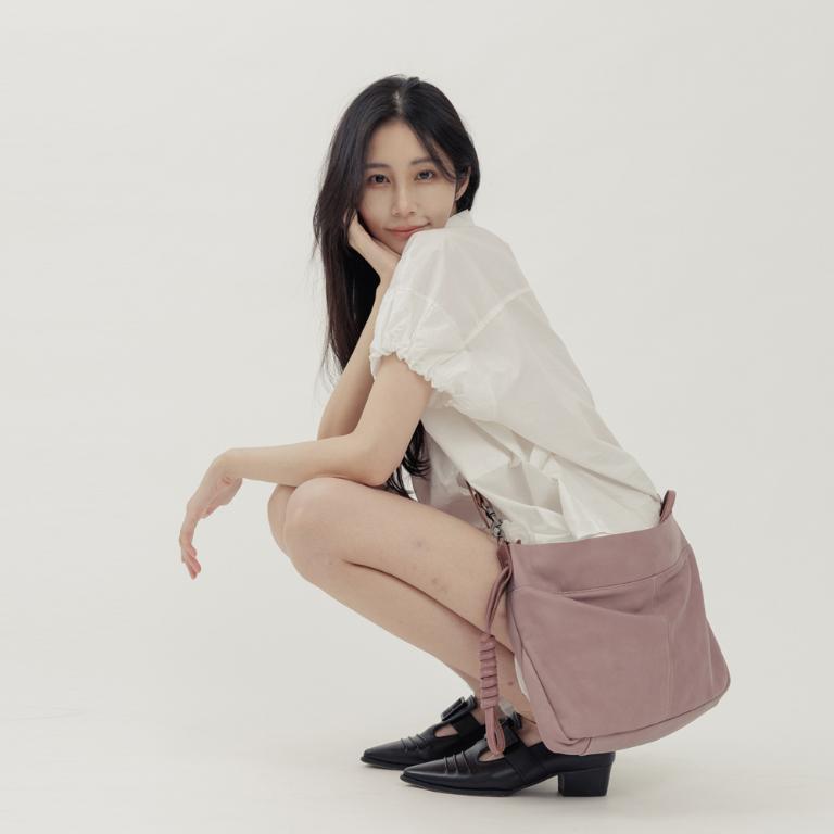 supportingrole  綁結設計寬廓型結構真皮手提肩斜背3用托特包 藕粉色