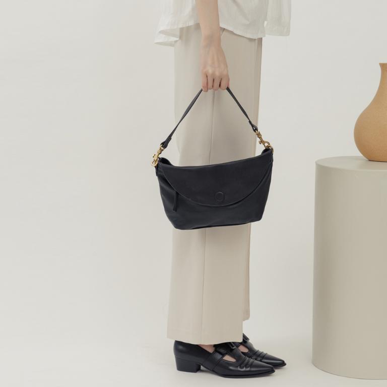supportingrole 法式慵懶垂墜時髦真皮手提肩斜背3用包 黑
