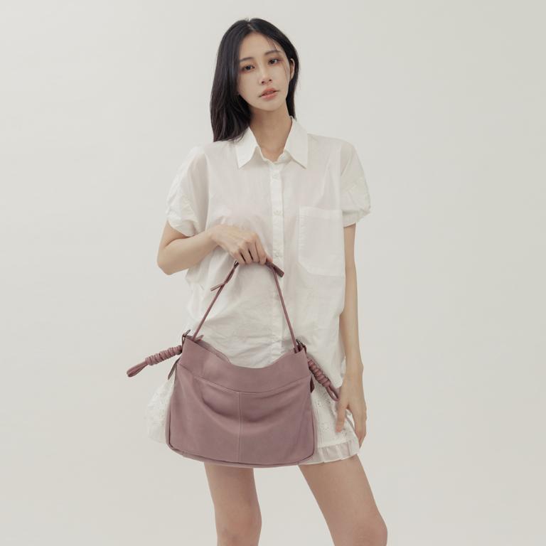 supportingrole  綁結設計寬廓型結構真皮手提肩斜背3用托特包 藕粉色