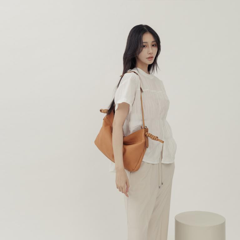 supportingrole 綁結設計寬廓型結構真皮手提肩斜背3用托特包 咖啡