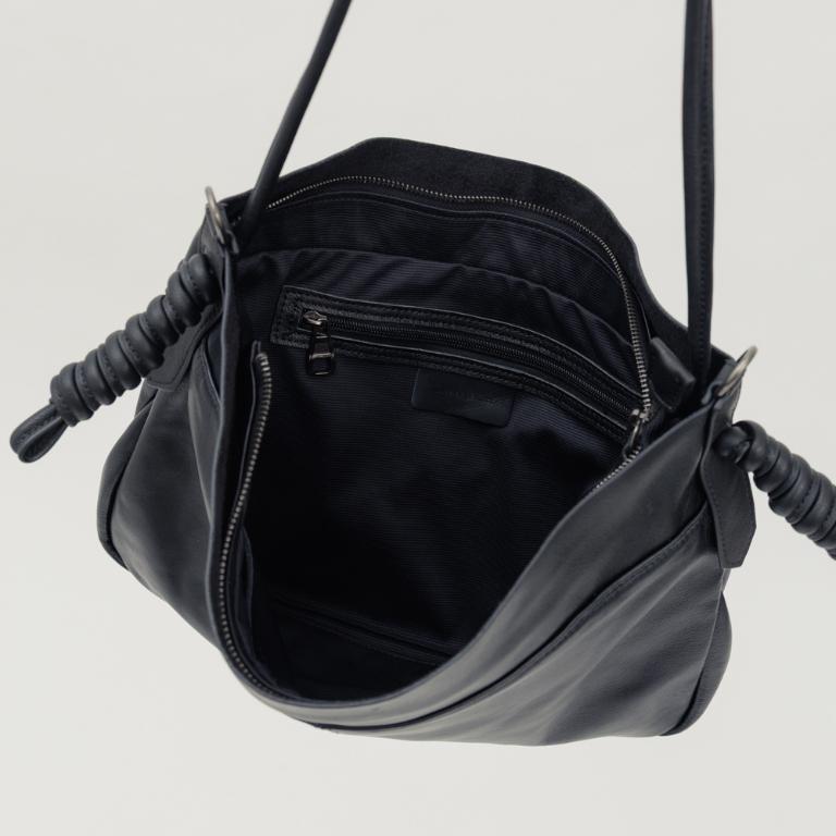 supportingrole 綁結設計寬廓型結構真皮手提肩斜背3用托特包 黑