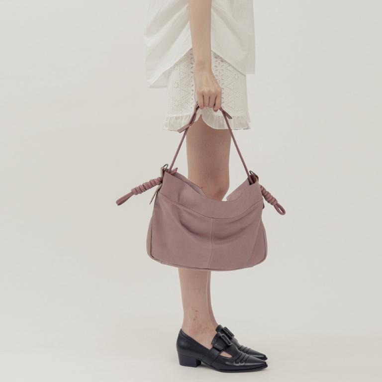 supportingrole  綁結設計寬廓型結構真皮手提肩斜背3用托特包 藕粉色