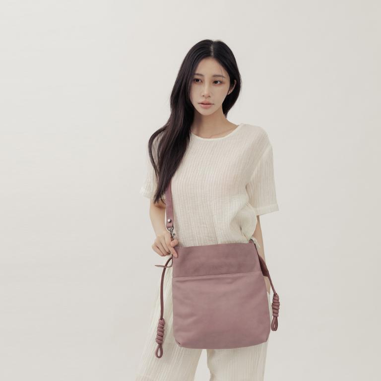 supportingrole 綁結設計廓型結構真皮手提肩斜背3用托特包 藕粉色