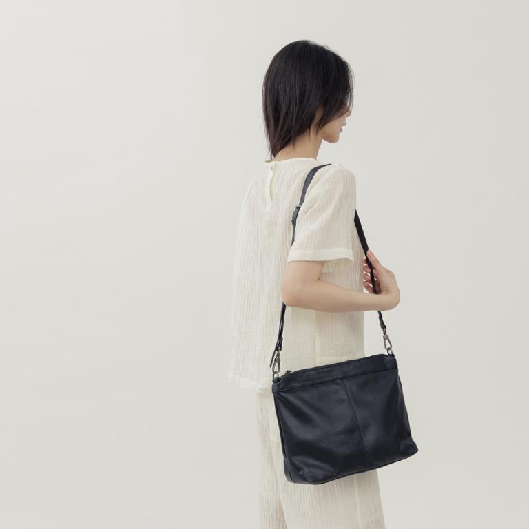 supportingrole 簡約設計子母包真皮手提肩側背托特包 黑