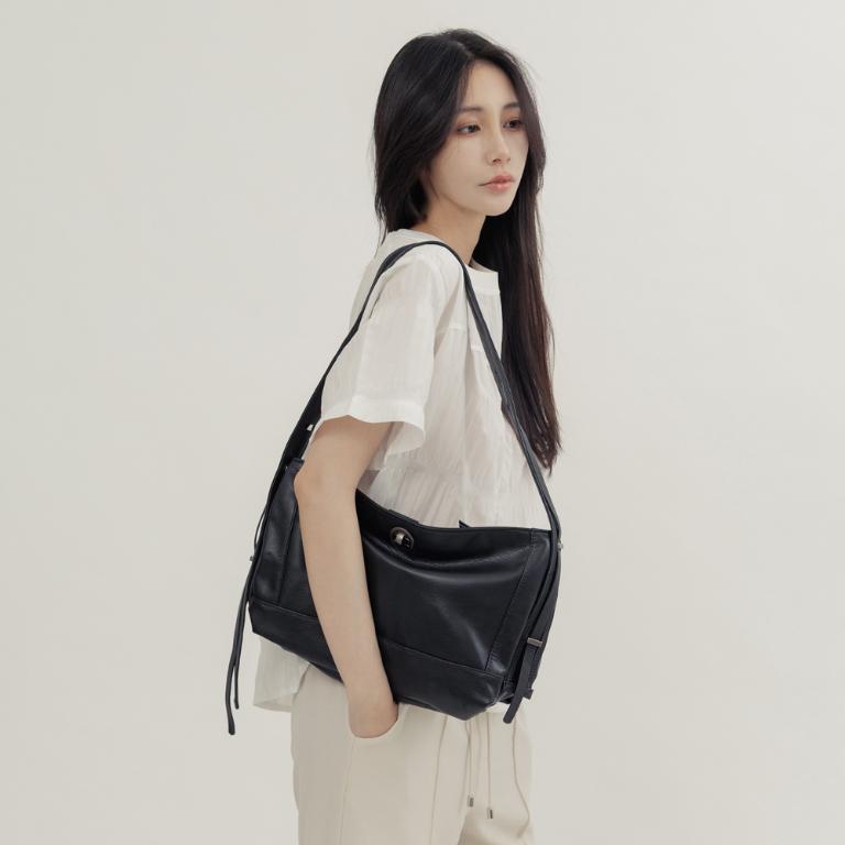 supportingrole 優雅時尚真皮多功能3用手提肩側背包 黑