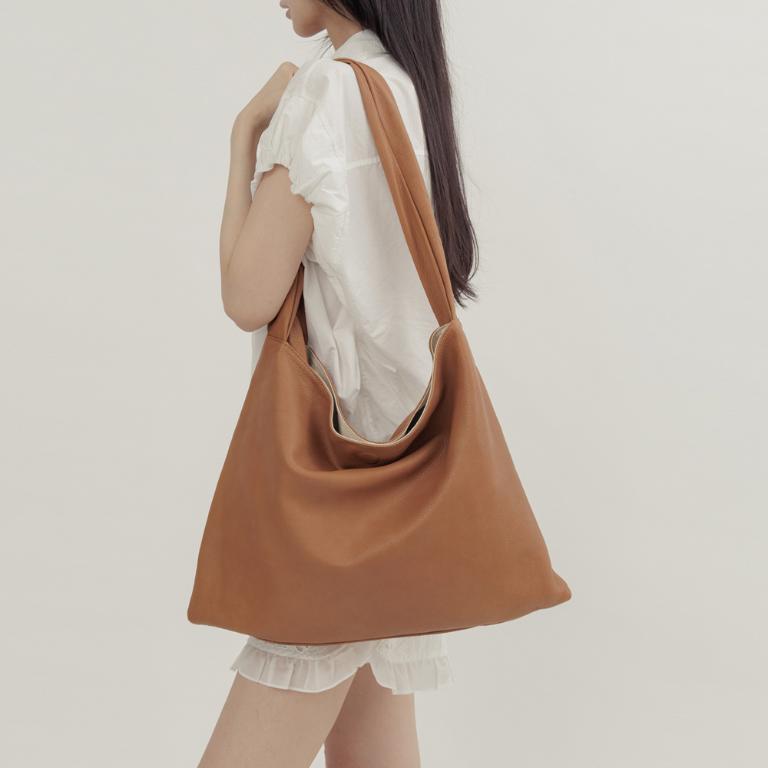 supportingrole 極簡結飾真皮托特包側背包 咖啡