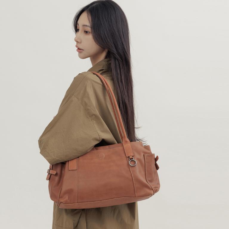 supportingrole   簡約線條多分層口袋真皮手提肩背包 咖啡